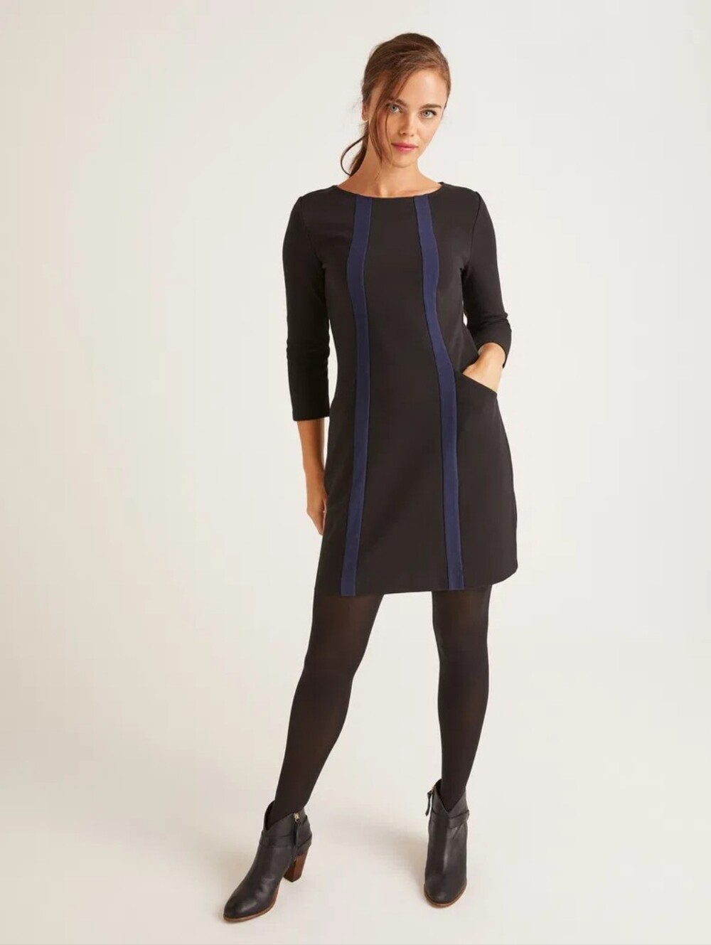 BODEN Anita Ottoman Tunic, Black / Blue, Pockets, Size 10 - Picture 4 of 12